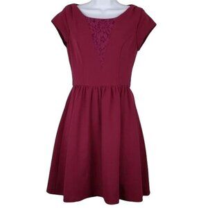 Lauren Conrad  Women's Maroon fit & flare dress with lace detail size 4